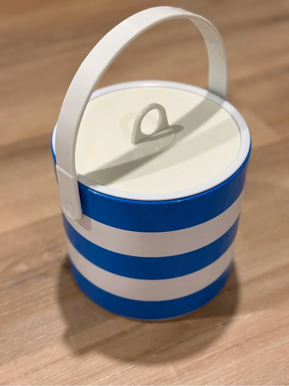 Blue and White Striped Insulated Ice Bucket with Handle